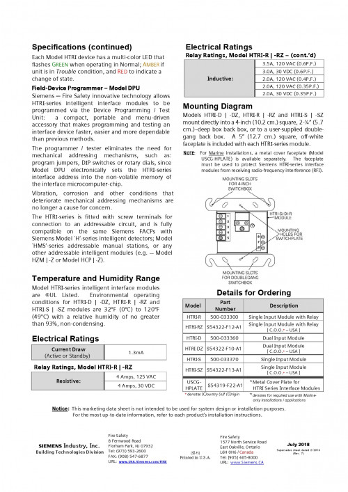 SIEMENS Single Input with Relay Module model. HTRIR