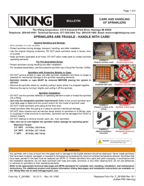 VIKING หัวสปริงเกอร์ Sprinkler สีแดง 68C' ขนาด 1/2 นิ้วแบบหัวชี้ขึ้น Uplight,K-Factor-5.6  รุ่น VK10 6