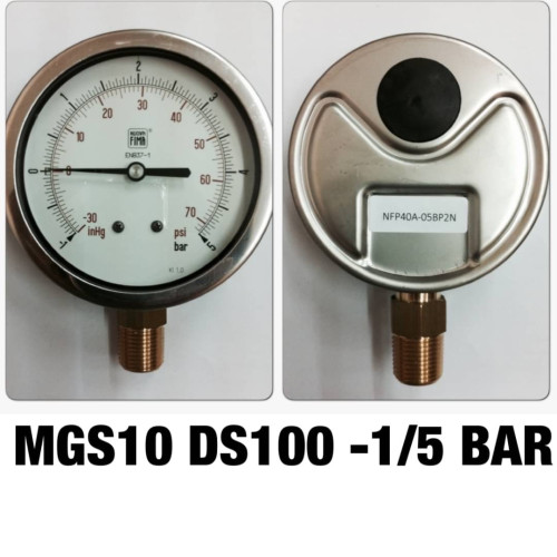 NUOVA FIMA MGS10 DS100 Pressure Guage 4” (100mm) -1-5 bar / -30-72 psi (เกลียวทองเหลืองออกล่าง 1/2″+