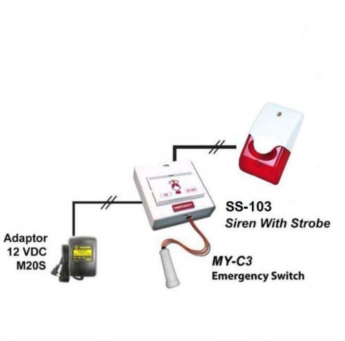 ชุดเรียกฉุกเฉินห้องน้ำคนพิการ สวิทซ์+ไฟกระพริบพร้อมเสียงไซเรน+Adaptor 12VDC