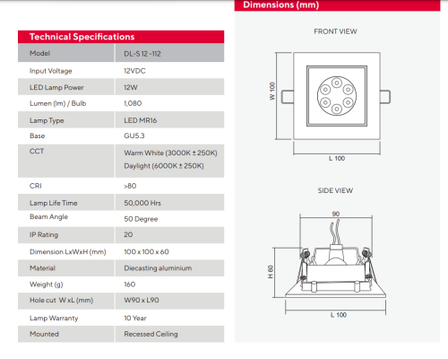 SUNNY DOWN LIGHT DL-S TYPE (โคมเดี่ยว/ปรับมุมได้) MODEL DL-S 112LED 1