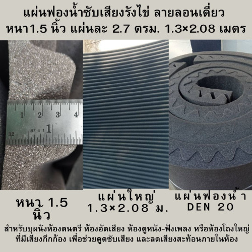 แผ่นซับเสียงรังไข่ ลายลอนเดี่ยว สีเทาดำ ฟองน้ำรังไข่ ลายลอนเดี่ยว TripleSix หนา 1.5 นิ้ว แผ่นละ 2.7 