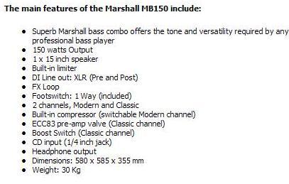 ตู้แอมป์เบส  Marshall MB 150 คุณภาพเยี่ยม 1