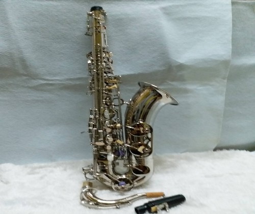 เทนเนอร์แซ็กโซโฟน ยี่ห้อ Wisdom รุ่น FTS-100N สีเงิน พร้อมกล่องและอุปกรณ์ 9