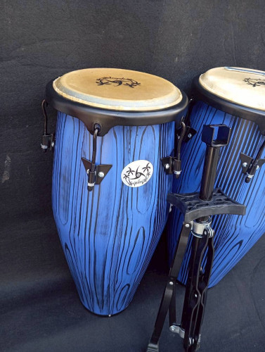 กลองทอมบ้าไม้ สีน้ำเงิน Triplesix 10 และ 11 นิ้ว พร้อมขาตั้ง