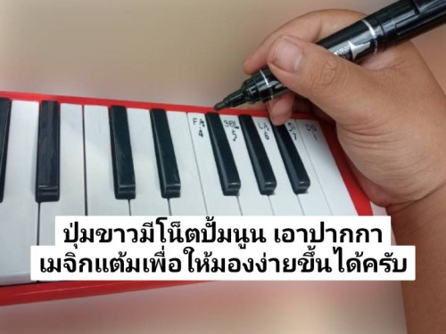 เมโลเดียน Wisdom 32 คีย์ รุ่นมาตราฐาน แบบกระเป๋าผ้า สีชมพู พร้อมสายเป่า ปากเป่า สติกเกอร์โน็ตและยางต 7