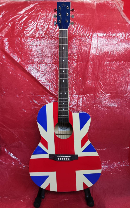 กีต้าร์โปร่ง ชายเว้า ลายธงชาติ Plato Acoustic guitar 39 Size, Cutaway UK designs ลดราคา ไม่ถึงสองพัน 1