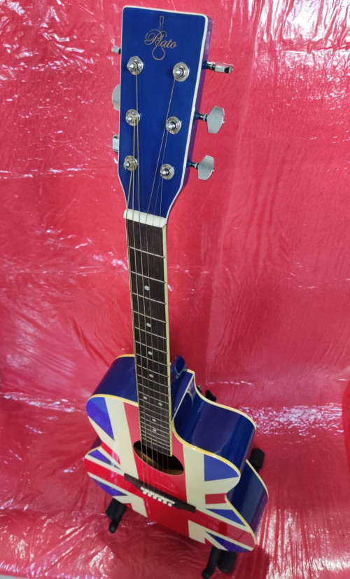 กีต้าร์โปร่ง ชายเว้า ลายธงชาติ Plato Acoustic guitar 39 Size, Cutaway UK designs ลดราคา ไม่ถึงสองพัน 3