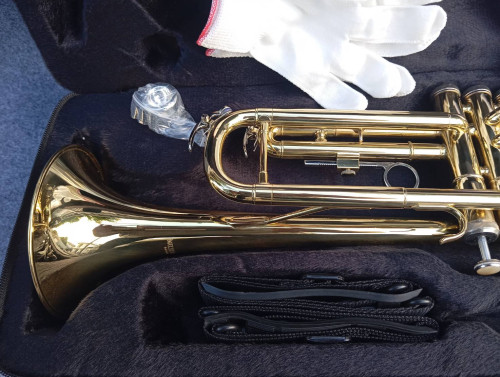 ทรัมเปท บีแฟลต Wisdom สีทอง พร้อมกล่องและอุปกรณ์ครบชุด 4