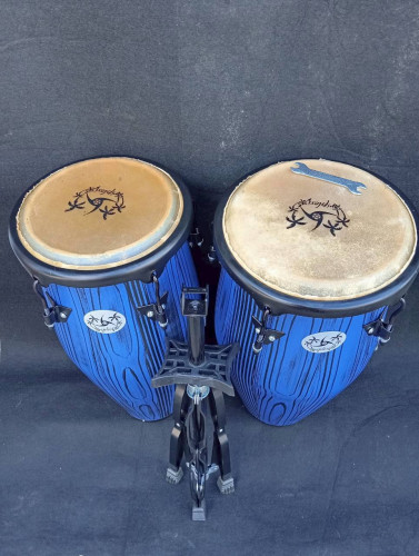 กลองทอมบ้าไม้ สีน้ำเงิน Triplesix 10 และ 11 นิ้ว พร้อมขาตั้ง 1