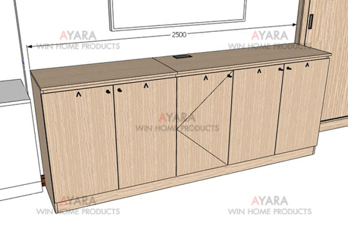 ตู้เก็บของ Built-in โครง HMR กันชื้น เคลือบ Melamine สี Brown Oak ลายไม้ 2