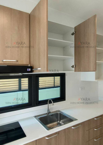 ชุดครัว Built-in โครงซีเมนต์บอร์ด หน้าบาน Melamine สี Nordic Maple 2