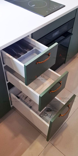 ชุดครัว Built-in โครงซีเมนต์บอร์ด หน้าบาน Hi Gloss สีเขียวด้าน - ม.พฤกษา ซีนเนอรี่ 4