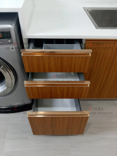 ชุดครัว Built-in โครงซีเมนต์บอร์ด หน้าบาน Melamine สี ES 5024-17 + สีขาวด้าน 6