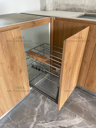 ชุดครัว Built-in โครงซีเมนต์บอร์ด หน้าบาน Laminate สี Eternity Walnut + ขาวด้าน 5