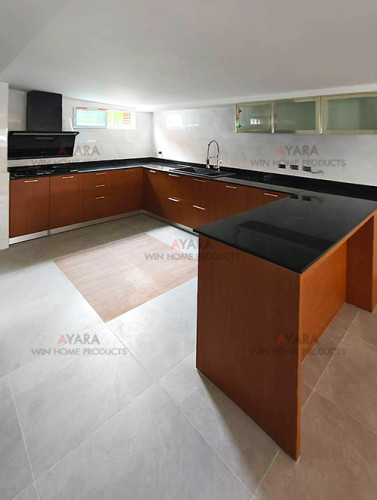 ชุดครัว Built-in โครงซีเมนต์บอร์ด หน้าบาน Laminate สี Bavarian Beach