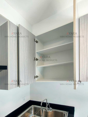 ชุดครัว Built-in โครงซีเมนต์บอร์ด หน้าบาน Melamine สี Grey Teak - ม.Inizio 6