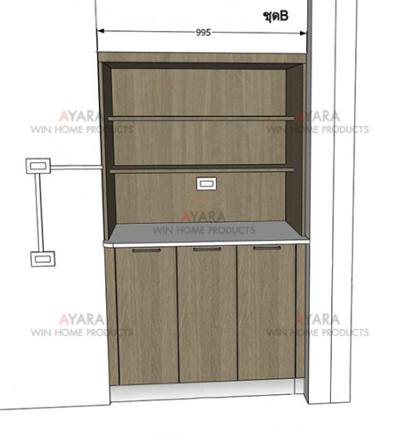 ชุดครัว Built-in โครงซีเมนต์บอร์ด หน้าบาน Melamine 5061-11 สีลายก้างปลา 6