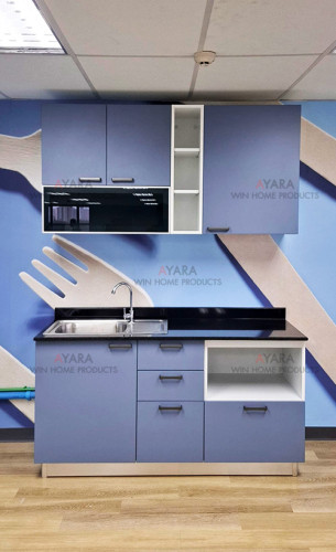 ชุดครัว Built-in โครง HMR กันชื้น หน้าบาน Melamine สีน้ำเงินด้าน