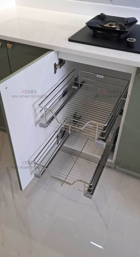 ชุดครัว Built-in ตู้ล่าง โครงซีเมนต์บอร์ด หน้าบาน HMR พ่นสีเขียวด้าน - ม.ศุภาลัย ปาล์มสปริงค์ 4
