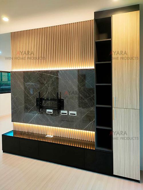 ตู้ TV Built-in โครง HMR หน้าบาน Melamine สีดำ + ES 4004-11 2