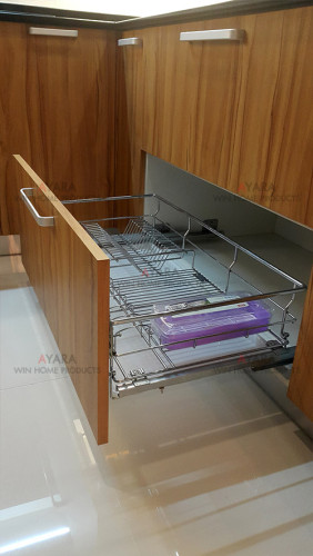 ชุดครัว Built-in ตู้ล่าง โครงซีเมนต์บอร์ด หน้าบาน Laminate สี Classic Walnut - ม.ภัสสร เพรสทีจ ลุกซ์ 5