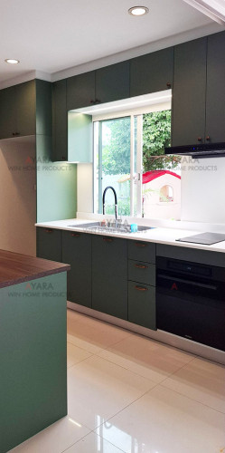 ชุดครัว Built-in โครงซีเมนต์บอร์ด หน้าบาน Hi Gloss สีเขียวด้าน - ม.พฤกษา ซีนเนอรี่ 2