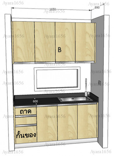 ชุดครัว Built-in ตู้ล่าง โครงซีเมนต์บอร์ด หน้าบาน Melamine สี Maple ลายไม้แนวตั้ง - ม.พฤกษ์ลดา 3