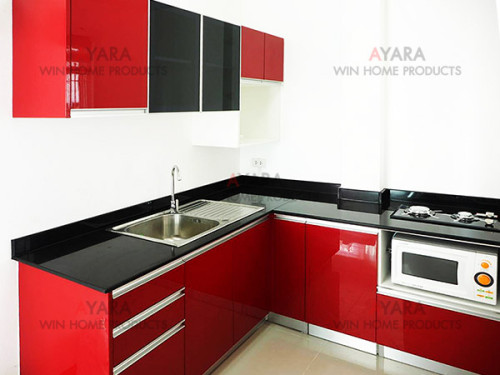 ชุดครัว Built-in ตู้ล่าง โครงซีเมนต์บอร์ด หน้าบาน PVC สีแดง 0