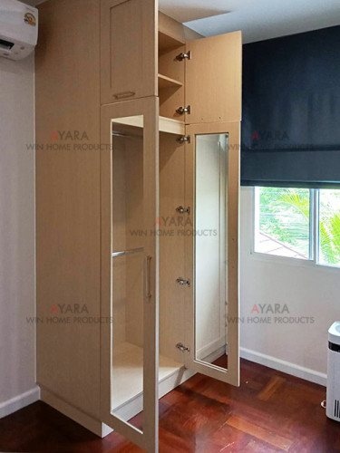 ตู้เสื้อผ้า Built-in โครง HMR กันชื้น เคลือบ Melamine 5001-12 สีลายไม้ 2
