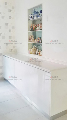 ชุดครัว Built-in ตู้ล่าง โครงซีเมนต์บอร์ด หน้าบาน PVC สีขาวเงา 0