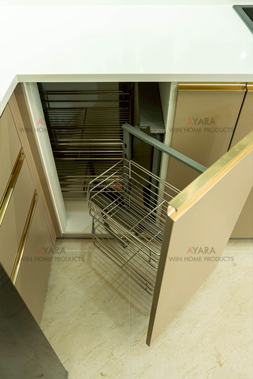 ชุดครัว Built-in ตู้ล่าง โครงซีเมนต์บอร์ด หน้าบาน HMR พ่นสีน้ำตาลอ่อนด้าน 4