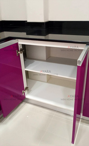 ชุดครัว Built-in ตู้ล่าง โครงซีเมนต์บอร์ด หน้าบาน Hi Gloss สีม่วง + ดำ 4