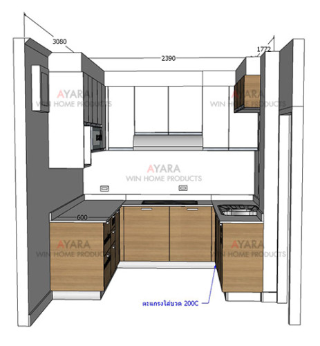 ชุดครัว Built-in ตู้ล่าง โครงซีเมนต์บอร์ด หน้าบาน Laminate สี Sandy Sakura-ม.ศุภาลัย เอสเซ้นส์ 8
