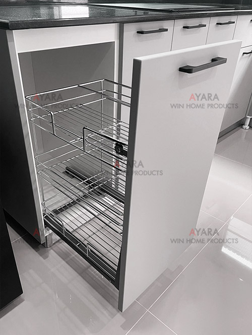 ชุดครัว Built-in โครงซีเมนต์บอร์ด หน้าบาน PVC สีเทา บานเรียบ 8
