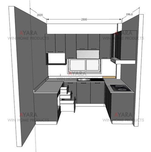 ชุดครัว Built-in โครงซีเมนต์บอร์ด หน้าบาน Melamine สีเทาผิวส้ม 5