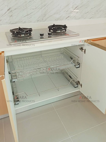 ชุดครัว Built-in โครงซีเมนต์บอร์ด หน้าบาน Laminate สี Mangfall Beech ลายไม้ 3