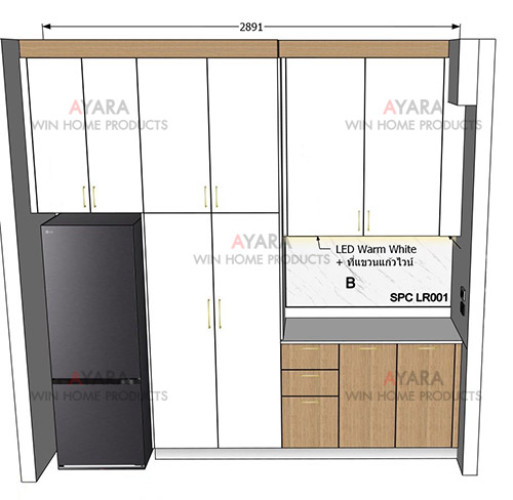 ชุดครัว Built-in โครงซีเมนต์บอร์ด หน้าบาน Laminate สีลายไม้ + ขาวด้าน 9