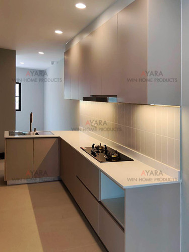 ชุดครัว Built-in โครงซีเมนต์บอร์ด หน้าบาน Laminate สีน้ำตาลด้าน - ม.เศรษฐสิริ