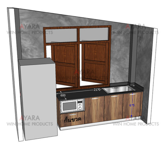 ชุดครัว Built-in ตู้ล่าง โครงซีเมนต์บอร์ด หน้าบาน Laminate สี Couture Wood ลายไม้แนวตั้ง 4