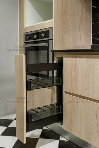 ชุดครัว Built-in โครงซีเมนต์บอร์ด หน้าบาน Laminate สีลายไม้ 7
