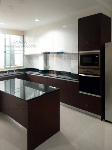 ชุดครัว Built-in โครงซีเมนต์บอร์ด หน้าบาน Melamine สี ES 5022-17 - ม.บ้านกลางกรุง 1