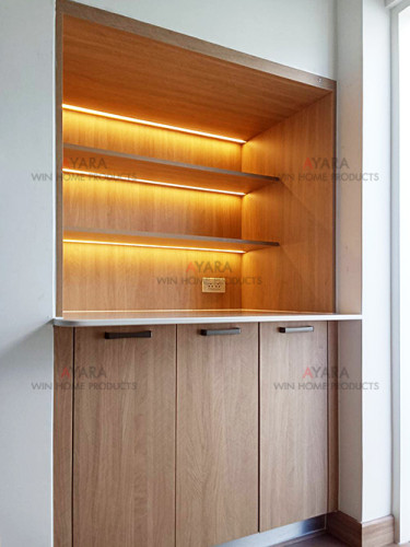 ชุดครัว Built-in โครงซีเมนต์บอร์ด หน้าบาน Melamine 5061-11 สีลายก้างปลา 4