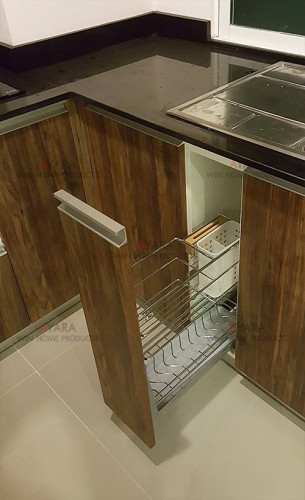 ชุดครัว Built-in ตู้ล่าง โครงซีเมนต์บอร์ด หน้าบาน Melamine สี Loft Golden Oak ลายไม้ 3
