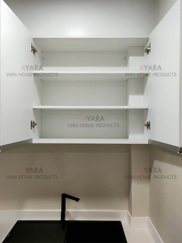 ชุดครัว Built-in โครงซีเมนต์บอร์ด หน้าบาน Hi Gloss สีเทาเงา + ขาวเงา - ม.Perfect Place 6