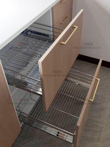 ชุดครัว Built-in โครงซีเมนต์บอร์ด หน้าบาน Laminate สีลายไม้ + ขาวด้าน 3