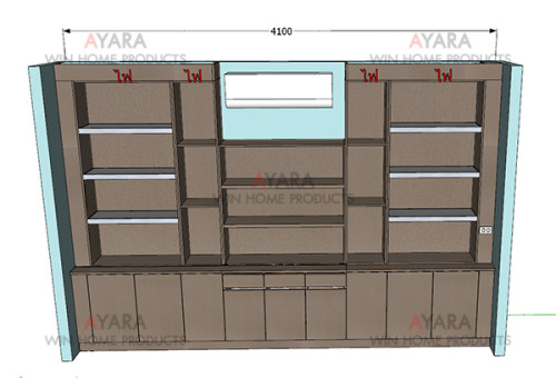 ตู้โชว์ Built-in โครงปาติเกิล กันชื้น เคลือบ Melamine สี Gain 6