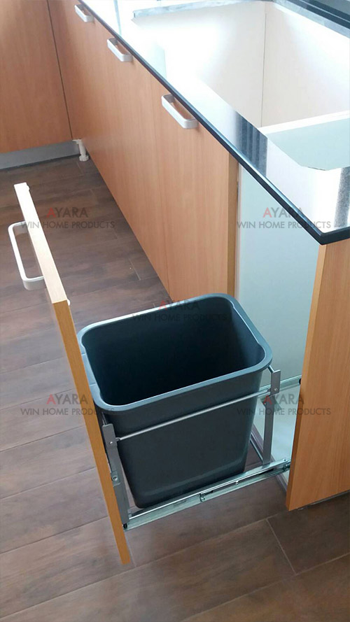 ชุดครัว Built-in ตู้ล่าง โครงซีเมนต์บอร์ด หน้าบาน Melamine สีบีช ลายไม้ 7