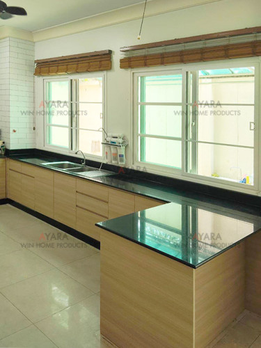 ชุดครัว Built-in โครงซีเมนต์บอร์ด หน้าบาน Laminate สี Ibiza Nogal