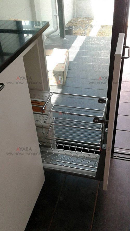 ชุดครัว Built-in ตู้ล่าง โครงซีเมนต์บอร์ด หน้าบาน PVC สีขาว ลายไม้ - ม.Modi Villa 3